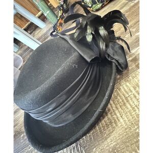 Cappelli Women's Black Wool Hat Felt Feathers Bow Beads‎ Church Winter Formal